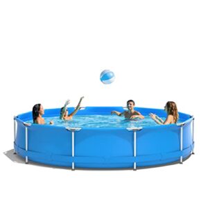 goplus above ground swimming pool, 12ft x 12ft x 30inch outdoor steel frame pool w/pool cover, reinforced steel frame, round swimming pool for backyard, garden, patio, balcony (blue)