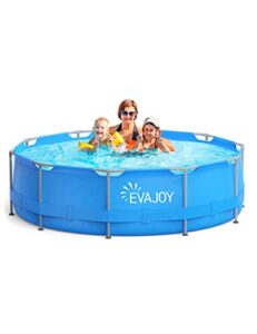 evajoy 12ft x 30in metal frame swimming pool, outdoor round above ground pool with steel frame, heavy-duty pvc, easy assembly for backyard, garden, lawn