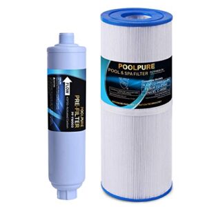 poolpure garden hose end pre filter and prb50-in replacement spa filter suit, compatible with unicel c-4950, filbur fc-2390, 03fil1600, 17-2380, jacuzzi j200 series filter, 373045, 5x13 drop i