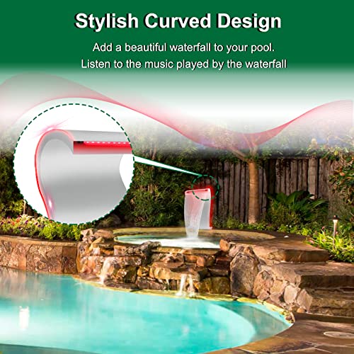 LONGRUN S-Shaped Waterfall Spillway Stainless Steel Swimming Pool Fountain with Color Changing LED Light, Outdoor Pond Waterfalls Kit for Garden Patio Swimming Pool Koi Ponds Decoration -20.2" Height