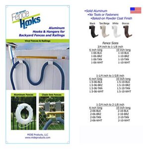 MIDE Products Aluminum Slip-on Fence Hooks, Fits 1-1/4 Inch to 1-5/8 Inch Thick Fences, 10" Long, Black