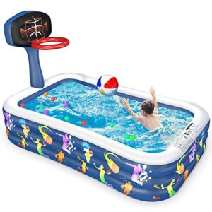 inflatable swimming pool, basketball hook family full-sized inflatable pools, 118″ x 72″ x 22″ blow up kiddie pool for kids, adults, babies, toddlers, outdoor, garden, backyard (basketball cartoon)