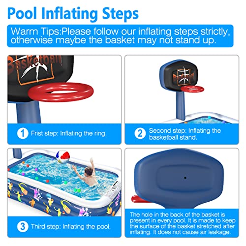 Inflatable Swimming Pool, Basketball Hook Family Full-Sized Inflatable Pools, 118" x 72" x 22" Blow Up Kiddie Pool for Kids, Adults, Babies, Toddlers, Outdoor, Garden, Backyard (Basketball Cartoon)