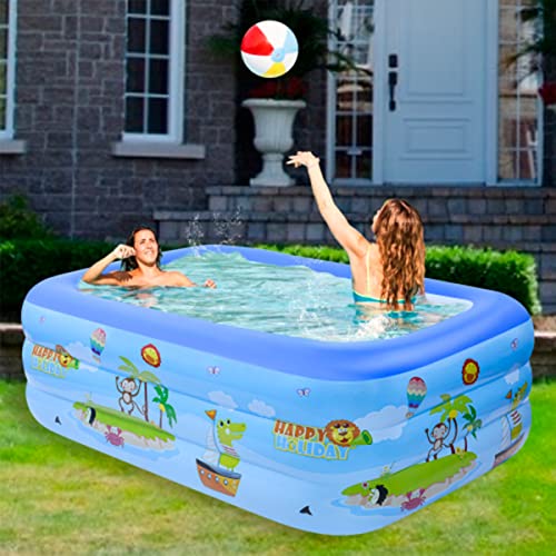 Inflatable Swimming Pool Summer Blow Up Pools for Kids Garden Kiddie Pool for Family,82.60" W*55" D*25.50" H,Blue