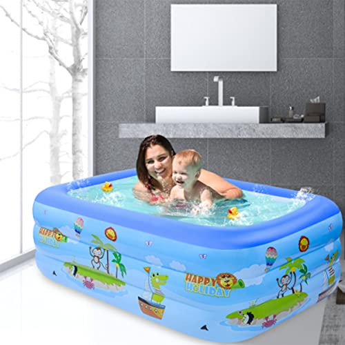 Inflatable Swimming Pool Summer Blow Up Pools for Kids Garden Kiddie Pool for Family,82.60" W*55" D*25.50" H,Blue