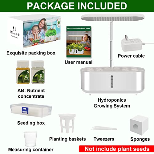 SXDLED Hydroponics Growing System with 10 pods, Herb Garden Kit Indoor with 104 Grow Light, Indoor Gardening System Hydroponic Garden with Automatic Timer, Quiet Water Pump,Height Adjustable(White)