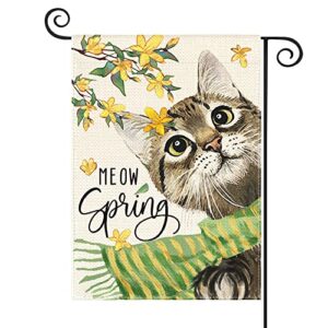avoin colorlife meow spring cat garden flag 12×18 inch double sided outside, floral seasonal yard outdoor flag