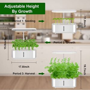 SXDLED Hydroponics Growing System with 10 pods, Herb Garden Kit Indoor with 104 Grow Light, Indoor Gardening System Hydroponic Garden with Automatic Timer, Quiet Water Pump,Height Adjustable(White)