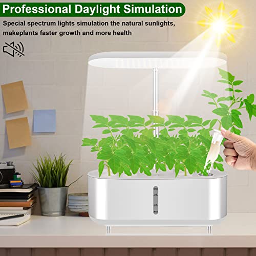 SXDLED Hydroponics Growing System with 10 pods, Herb Garden Kit Indoor with 104 Grow Light, Indoor Gardening System Hydroponic Garden with Automatic Timer, Quiet Water Pump,Height Adjustable(White)