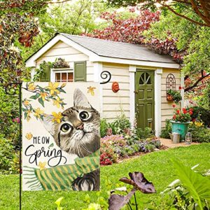 AVOIN colorlife Meow Spring Cat Garden Flag 12x18 Inch Double Sided Outside, Floral Seasonal Yard Outdoor Flag