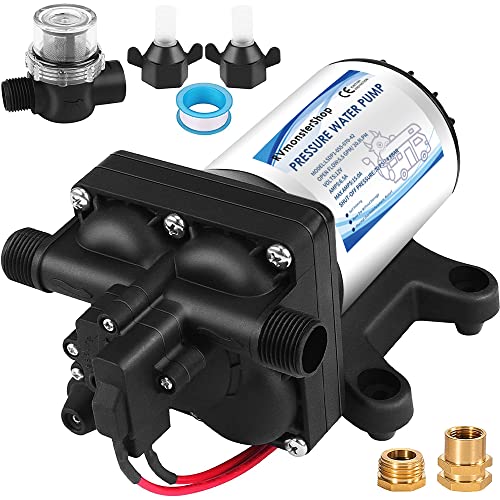 12V Water Pressure Diaphragm Pump, 5.5GPM/70PSI Self Priming Water Pump include 3/4" Garden Hose Adapters, Marine Fresh Water Transfer Pump for RV Camper Yacht Lawn Agricultural Irrigation Spraying