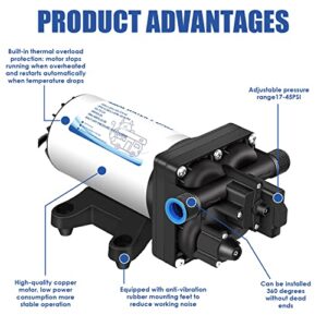 12V Water Pressure Diaphragm Pump, 5.5GPM/70PSI Self Priming Water Pump include 3/4" Garden Hose Adapters, Marine Fresh Water Transfer Pump for RV Camper Yacht Lawn Agricultural Irrigation Spraying