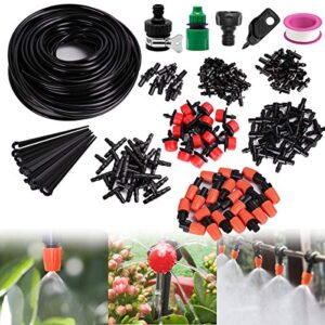 156pcs drip irrigation kit, garden irrigation system, automatic garden watering system with adjustable dripper 82ft 1/4″ blank distribution drip irrigation tubing, garden, flower bed, patio, lawn