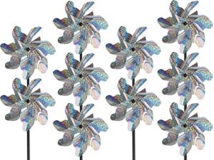 tapix bird blinder repellent pinwheels (10 pack) 15 inch pinwheel bird deterrent, holographic pin wheels for yard and garden, garden spinners effectively keep birds away