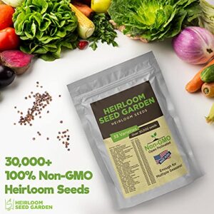 33 Variety Seed Bank Survival Gear 30,000 Premium Non-GMO Open Pollinated Heirloom Seeds Made in USA