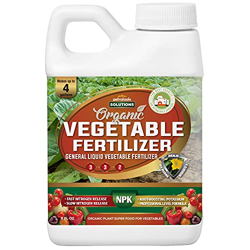 PetraTools Organic Liquid Vegetable Fertilizer, Organic Liquid Fertilizer for Vegetables, Liquid Seaweed Plant Food for Vegetables, 3-3-2 NPK All Purpose Organic Fertilizer Made in The USA (8 oz)