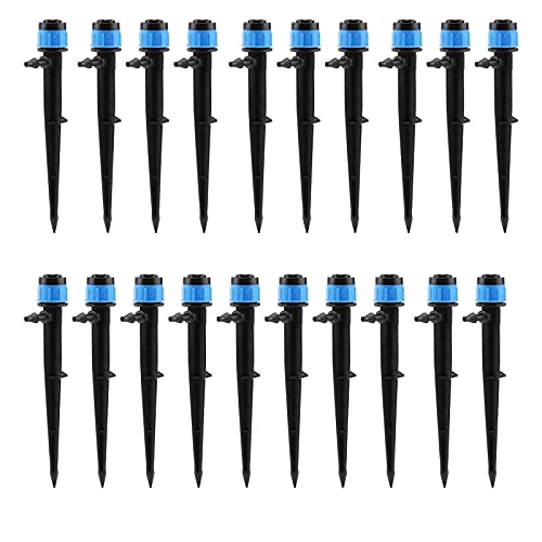 YDJoo 25 Pack Irrigation Drippers Adjustable 360 Degree Full Circle Pattern Water Flow Irrigation Drip Emitters with Stake Micro Spray Fan Shape Drip Irrigation for 4mm/7mm Tube for Home Garden(Blue)