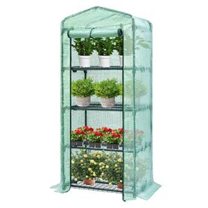 vivosun mini 4-tier greenhouse, 27 x 19 x 63-inch reusable portable warm house with green pe cover and shelf for compact garden and small backyards