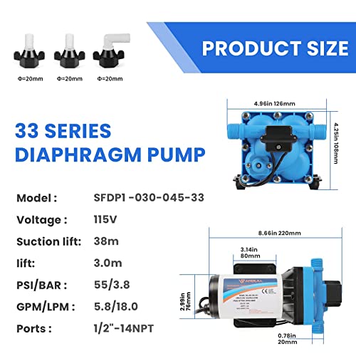 Anbull Self Priming Water Pump 110V 5.0GPM 55PSI, Industrial Water Pressure Diaphragm Pump with 3/4" Garden Hose Adapters for Liquid Transfer, Marine, Agriculture Applications