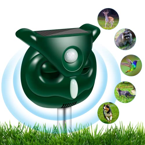 Ultrasonic Cat Deterrent, Outdoor 5 Modes Solar Powered Deterrent Device with Motion Sensor and Flashing Light, IP44 Waterproof Device for Garden, Farm, Yard, Dogs, Cats, Birds and More