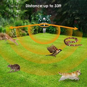 Ultrasonic Cat Deterrent, Outdoor 5 Modes Solar Powered Deterrent Device with Motion Sensor and Flashing Light, IP44 Waterproof Device for Garden, Farm, Yard, Dogs, Cats, Birds and More