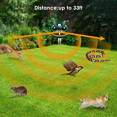 Ultrasonic Cat Deterrent, Outdoor 5 Modes Solar Powered Deterrent Device with Motion Sensor and Flashing Light, IP44 Waterproof Device for Garden, Farm, Yard, Dogs, Cats, Birds and More