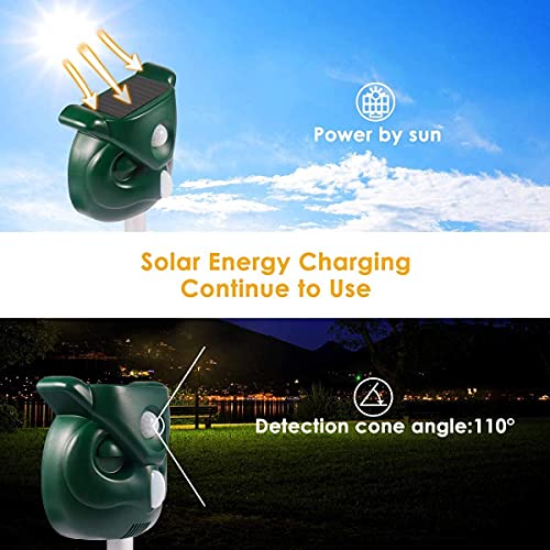 Ultrasonic Cat Deterrent, Outdoor 5 Modes Solar Powered Deterrent Device with Motion Sensor and Flashing Light, IP44 Waterproof Device for Garden, Farm, Yard, Dogs, Cats, Birds and More