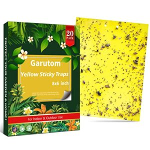 garutom 20-pack dual-sided yellow sticky traps for flying plant insect such as fungus gnats, whiteflies, aphids, leafminers, etc (6×8 inches, included 20pcs twist ties)