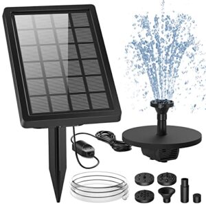 aisitin 5w solar fountain pump diy kit, bird bath solar water fountain with 4 nozzles for garden/outdoor, with 3.2ft water pipe and stake, solar powered fountain for garden, ponds, pool, outdoor