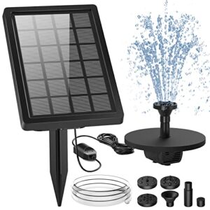 AISITIN 5W Solar Fountain Pump DIY Kit, Bird Bath Solar Water Fountain with 4 Nozzles for Garden/Outdoor, with 3.2ft Water Pipe and Stake, Solar Powered Fountain for Garden, Ponds, Pool, Outdoor