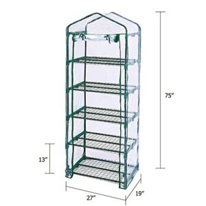 Worth Garden Clear Replacement Cover for 5 Tier Mini Greenhouse - with Roll-Up Zipper Door - Applicable Size 75'' H x 27'' L x 19'' W - Transparent PVC Cover Only - G304B00