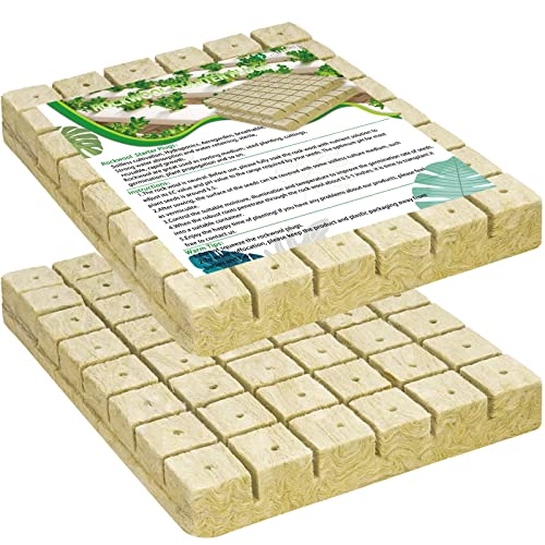 Halatool 2 Inch Garden Rockwool Stonewool, Rockwool Grow Cubes, 2 Sheets Starter Plugs for Soilless Cultivation, Seedlings Cuttings, Clone Plants, Hydroponics Germination Start (96 Plugs in Total)