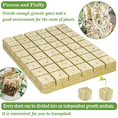 Halatool 2 Inch Garden Rockwool Stonewool, Rockwool Grow Cubes, 2 Sheets Starter Plugs for Soilless Cultivation, Seedlings Cuttings, Clone Plants, Hydroponics Germination Start (96 Plugs in Total)