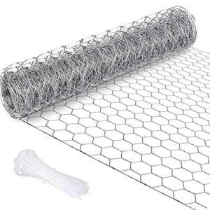 chicken wire fencing 13.7 in x 108 in hexagonal galvanized mesh small garden wire fence kit & wire ties floral chicken wire roll for crafts rabbit poultry