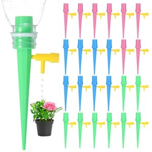 self watering spikes, 24 pcs plant watering devices, adjustable self watering planter insert with slow release control valve switch for garden plants indoor & outdoor(3 colors)