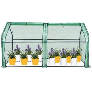 sungift mini greenhouse for outdoors, portable hot house, large roll-up doors with zipper, pe garden bed cover for plants, 71 x 36 x 36 inch