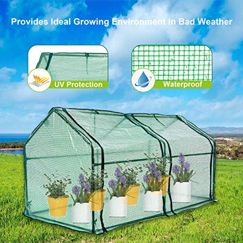 SUNGIFT Mini Greenhouse for Outdoors, Portable Hot House, Large Roll-up Doors with Zipper, PE Garden Bed Cover for Plants, 71 X 36 X 36 Inch