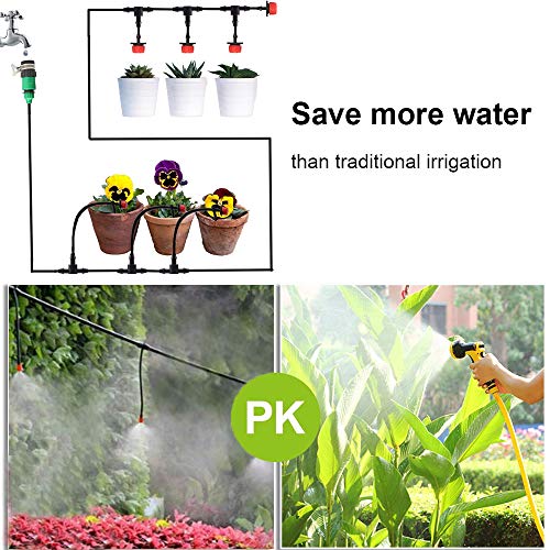 MSDADA Garden 50Ft Automatic Micro Irrigation System, 1/4" Blank Distribution Plant Watering Irrigation Kit Accessories Include Atomizing Nozzle Mister Dripper for Garden Greenhouse, Flower Bed,Patio