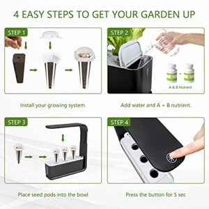 DISNILA Smart Garden Hydroponic Growing System Indoor Herb Garden with Full Spectrum 60 LED Grow Light Germination Starter Kit with Timer Self Watering Pump for Home Kitchen Gifts, Black, 3 Pods