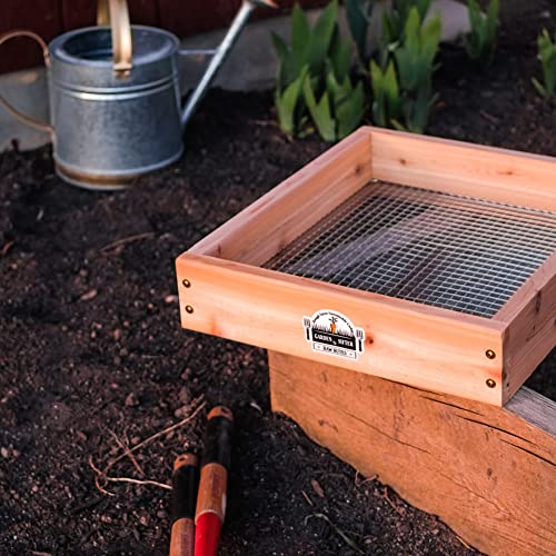 Raw Rutes Cedar Garden Sifter for Compost, Dirt and Potting Soil - Made in The USA - Sustainable Cedar - Heavy Duty Stainless Grate (Hand Held Garden Sifter)