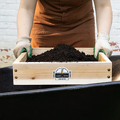 Raw Rutes Cedar Garden Sifter for Compost, Dirt and Potting Soil - Made in The USA - Sustainable Cedar - Heavy Duty Stainless Grate (Hand Held Garden Sifter)