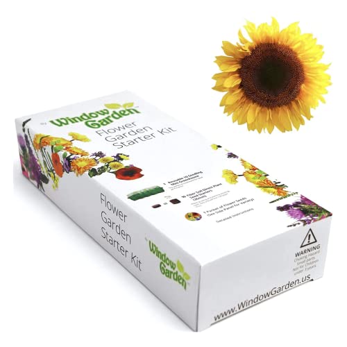 Window Garden Mammoth Sunflower Grow Kit - Giant Sunflower Planting Seeds Starter Pack - Germinate Seeds on Your Windowsill, Mini Greenhouse System - with 10 Fiber Soil Seed Starters