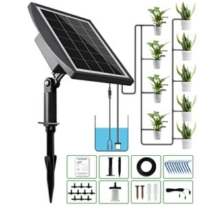 drip irrigation kit – solar automatic plant self watering devices, jiyang solar powered auto easy diy watering system supported 15pots, 6timing modes for plants on the balcony, in the plant bed, and green house