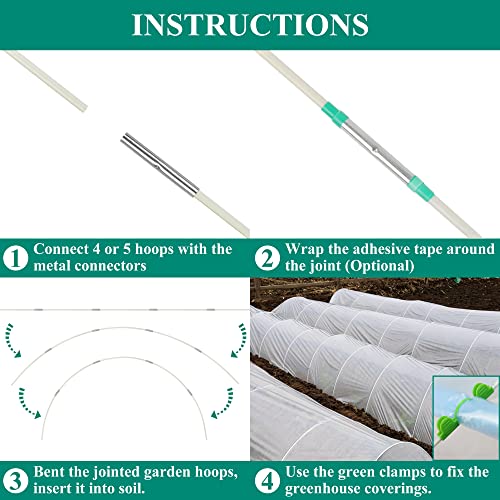 Garden Hoops for Raised Beds, 25pcs 17inch Plastic Tunnel Hoops for Garden Netting, Frost Cover Hoops for Garden, Large Wire Fiberglass Hoops with Clips to Grow Pants Like Vegetables