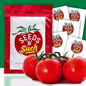 seeds n such 150 hand selected tomato garden seeds | 5 individually packaged seeds goliath original, goliath sunny, sweet million hybrid, mortgage lifter & containers choice red | untreated & non-gmo