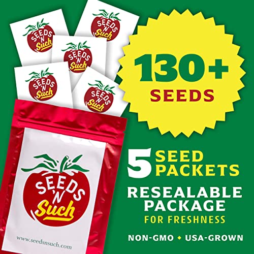 Seeds N Such 150 Hand Selected Tomato Garden Seeds | 5 Individually Packaged Seeds Goliath Original, Goliath Sunny, Sweet Million Hybrid, Mortgage Lifter & Containers Choice Red | Untreated & Non-GMO