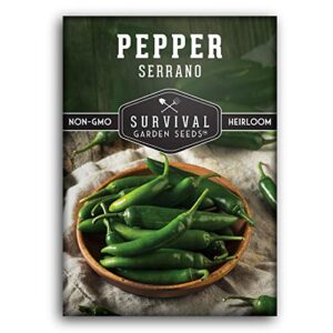 survival garden seeds – serrano pepper seed for planting – packet with instructions to plant and grow spicy mexican peppers in your home vegetable garden – non-gmo heirloom variety