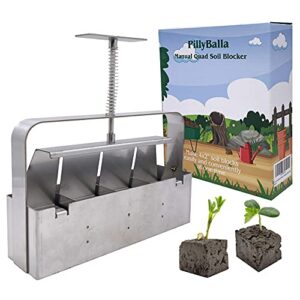 pillyballa manual quad soil blocker, soil blocking maker tool, create 2″ potting soil block for seedlings square, cuttings, greenhouses