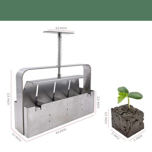 PillyBalla Manual Quad Soil Blocker, Soil Blocking Maker Tool, Create 2" Potting Soil Block for Seedlings Square, Cuttings, Greenhouses