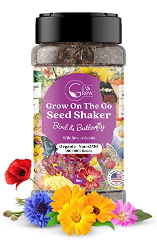 Bulk Wildflower Seed Shaker - Bird & Butterfly Garden Seed Mix | Bulk 180,000+ Seeds of Annual & Perennia l Hummingbird, Flower Seeds for Planting | No Messy Bags or Packets | 8 Ounce